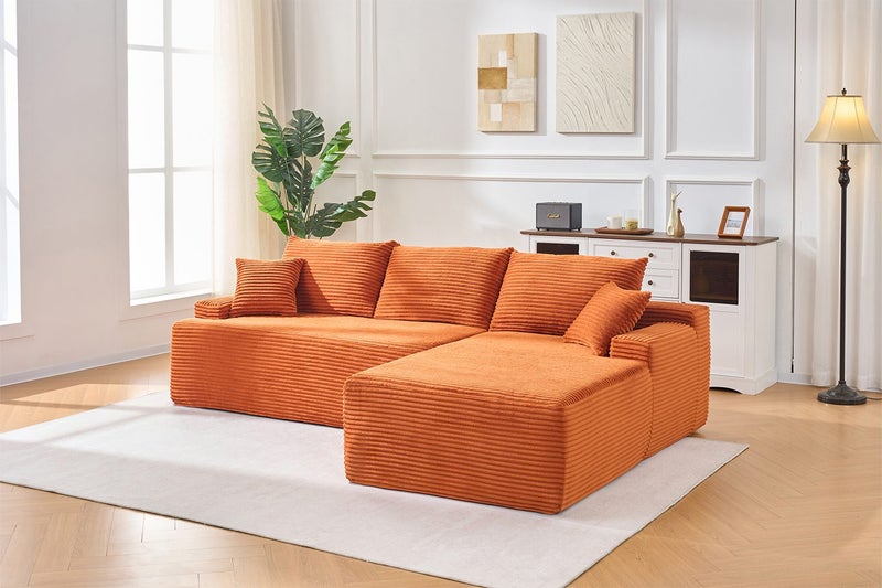 ASHFORD Fabric Sectional Compressed Sofa (Orange) - Chaise Facing Right Carousel 1