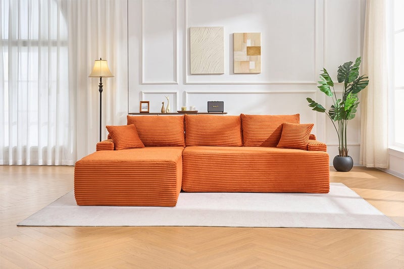 ASHFORD Fabric Sectional Compressed Sofa (Orange) - Chaise Facing Left Carousel 2