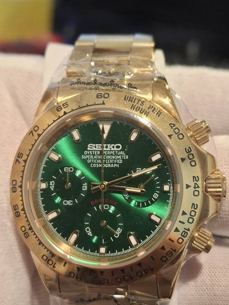 $1R: Gold Green John Mayer Daytona- MOD Custom SEIKO Watch- No Box.64817653413761112