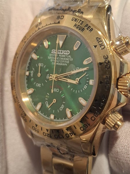 $1R: Gold Green John Mayer Daytona- MOD Custom SEIKO Watch- No Box.64817653413761113