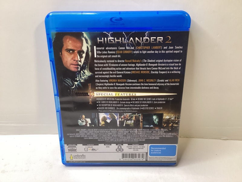 Highlander + Highlander 2 Renegade Version Blu-Ray ( Region B) Carousel 9