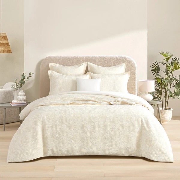 Dakota Jacquard Beige Duvet Cover Set by Renee Taylor Carousel 1