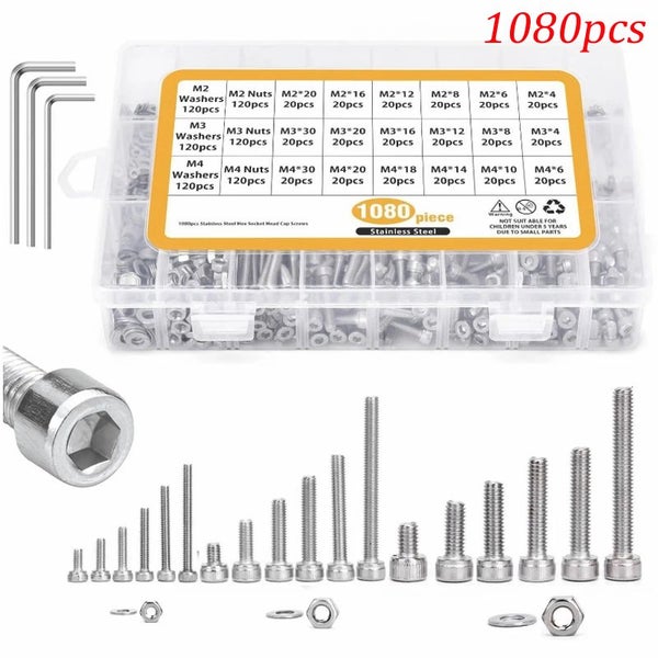 1080PCS Metric Screw Assortment Kit Bolts Nuts Flat Washers Wrench set i2841WT0 Carousel 2