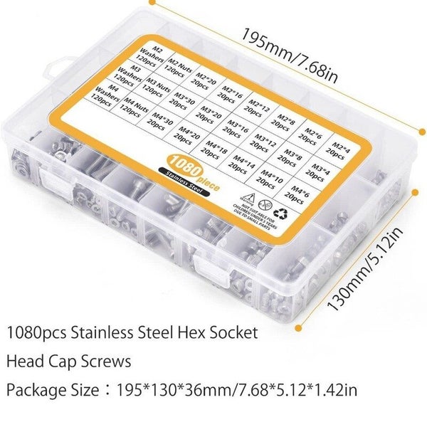 1080PCS Metric Screw Assortment Kit Bolts Nuts Flat Washers Wrench set i2841WT0 Carousel 9