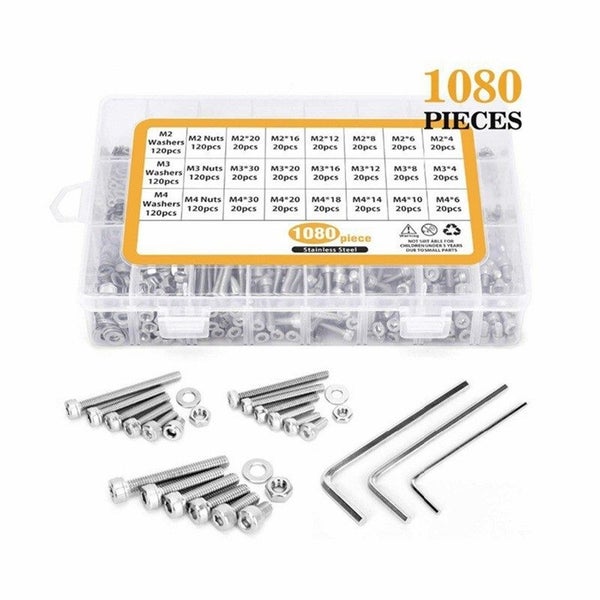 1080PCS Metric Screw Assortment Kit Bolts Nuts Flat Washers Wrench set i2841WT0 Carousel 1