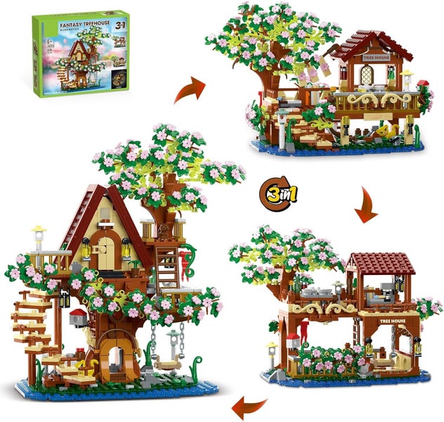 Letsbay 3 in 1 Cherry Blossom Treehouse Building Set for Girls 8-12, Compatible Carousel 1