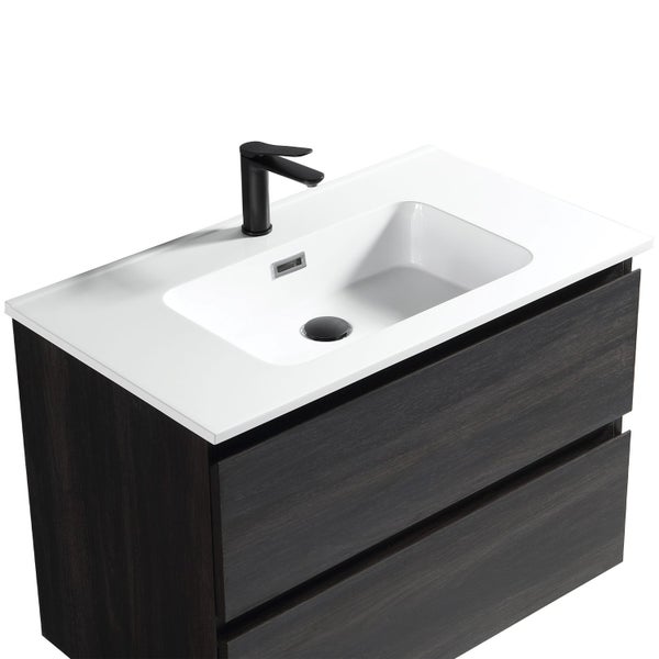 Soho Wall Vanity with Arc Top 800mm - Black Woodgrain Carousel 3