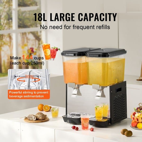 New Commercial Beverage Dispenser 18L x 2 Tanks Cold Juice Ice Drink Dispenser Carousel 2