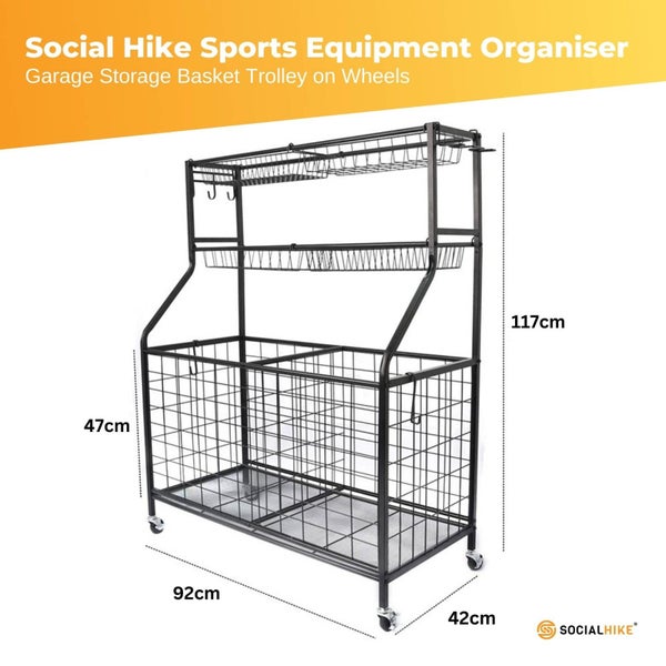 Social Hike Storage Organiser Trolley On Wheels Garage Sports Equipment Basket Carousel 2