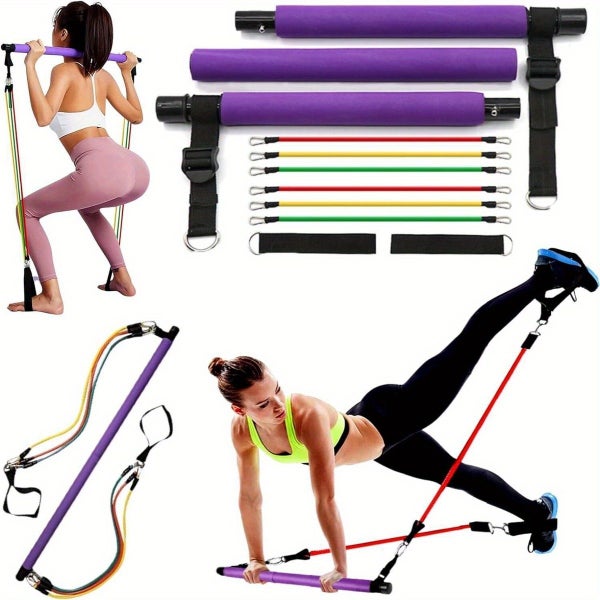 Fitness Pilates Bar Kit Resistance Bands Portable Gym Home Workout Equipment Carousel 2