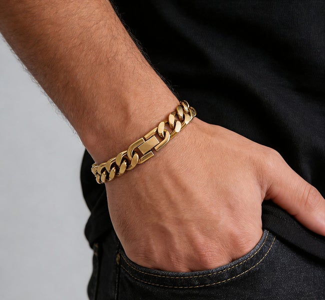 18K Gold Plated Link Chain Bracelet Statement Steel Bracelet BST14TY-2 Carousel 1