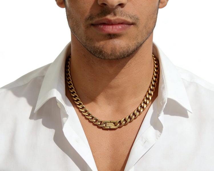 18K Gold Plated Link Chain Steel Statement Necklace for Men 6mm NST18TY-3 Carousel 1