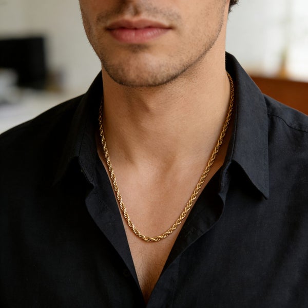 18K Gold Plated Rope Chain Link Chain Steel Statement Necklace 5mm NST10TY-5 Carousel 2