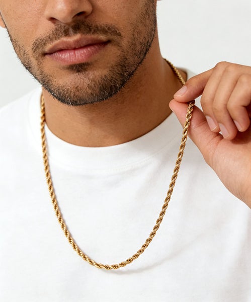 18K Gold Plated Rope Chain Link Chain Steel Statement Necklace 5mm NST10TY-5 Carousel 1