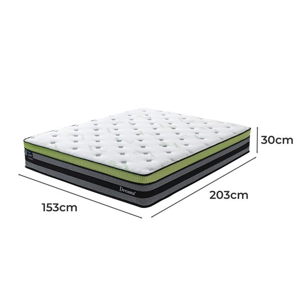 Dreamz Single Cooling Mattress Pocket Spring Euro Top Bed Foam 7 Zone 30cm Carousel 2