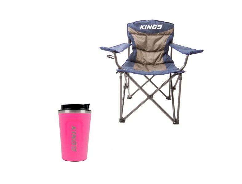 Kings Throne Camping Chair Rated 300kg Thick Padding + Pink Coffee Cup 380ml Carousel 1