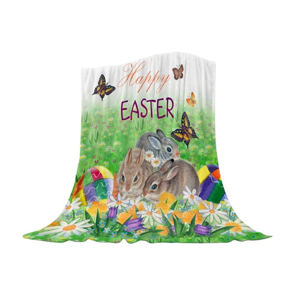 Easter Themed Flannel Sofa Blanket Cute Bunny And Colorful Eggs Pattern Sof Carousel 2