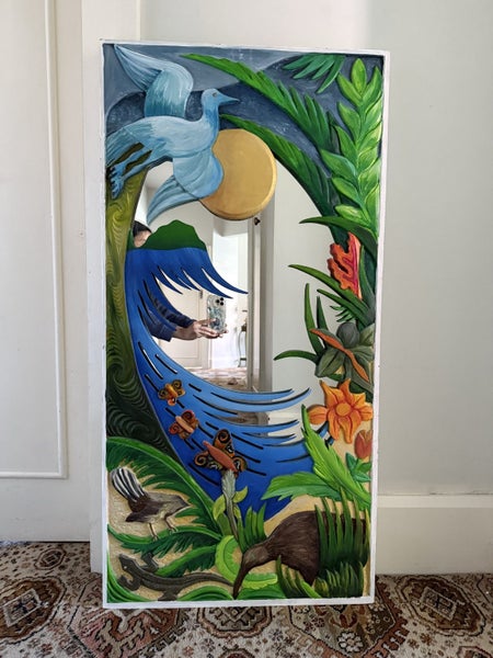 ONLY 1 NZ Indigenous Carved Wooden Mirror 126x60cm Carousel 2