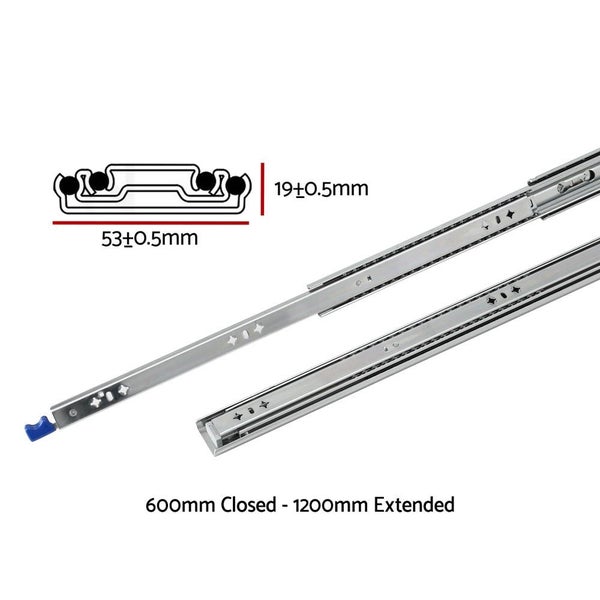 2X Drawer Slides Heavy Duty Full Extension Locking 600-1200Mm Length Carousel 2