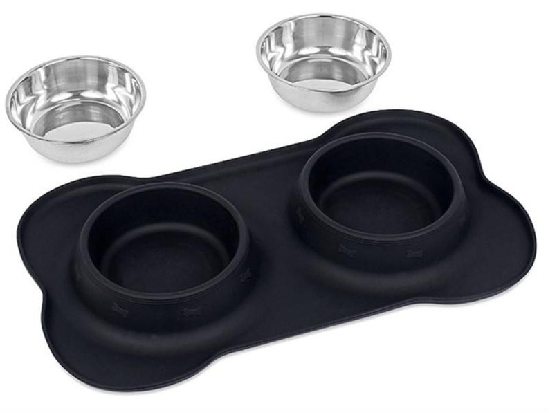 Stainless Steel Pet Bowl - with Non Spill Skid Resistant Silicone Mat Carousel 2
