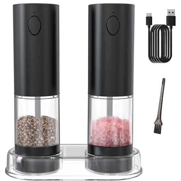 2 Pack Electric Salt and Pepper Grinder Set Rechargeable LED Adjustable Carousel 1