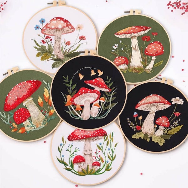 Mushroom Embroidery Kits for Beginners, Adult Embroidery Kit Cross Stitch K Carousel 1