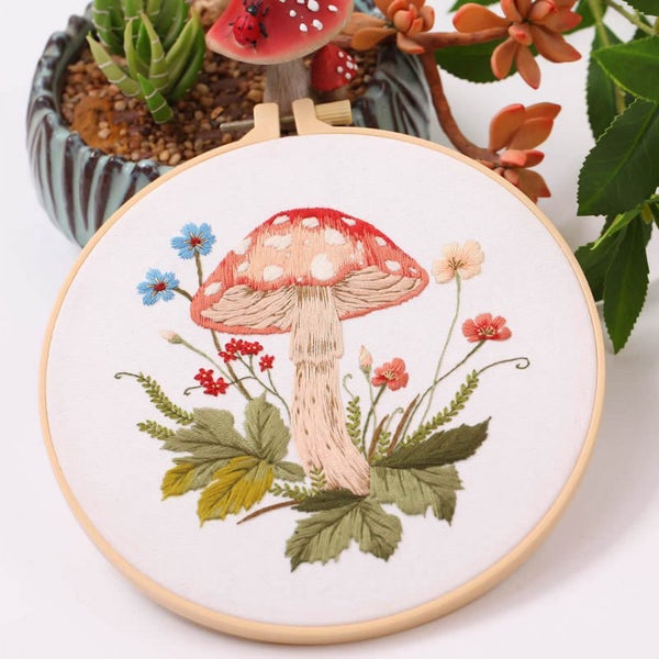 Mushroom Embroidery Kits for Beginners, Adult Embroidery Kit Cross Stitch K Carousel 3