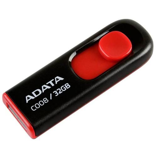 ADATA C008 Retractable Flash Drive - 32GB - Black / Red USB 2.0 [AC008-32G-RKD] Carousel 1