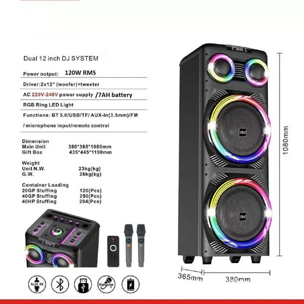 12" Battery Powered/Wireless Party Speakers/Karaoke 120WRMS Carousel 7