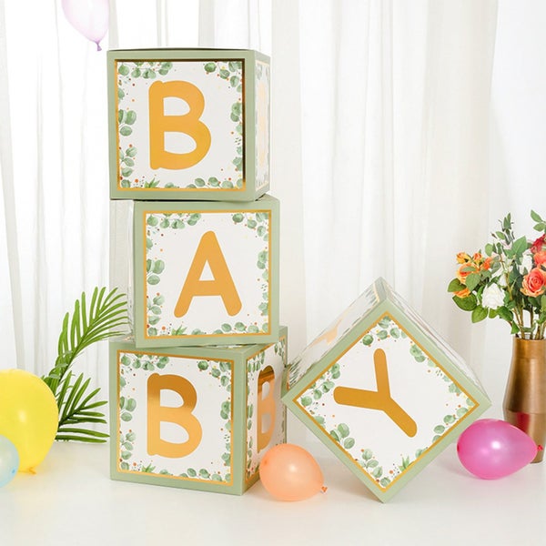 Toys Baby Boxes with Letters for Baby Shower, 4 Transparent Balloon Boxes w Carousel 9