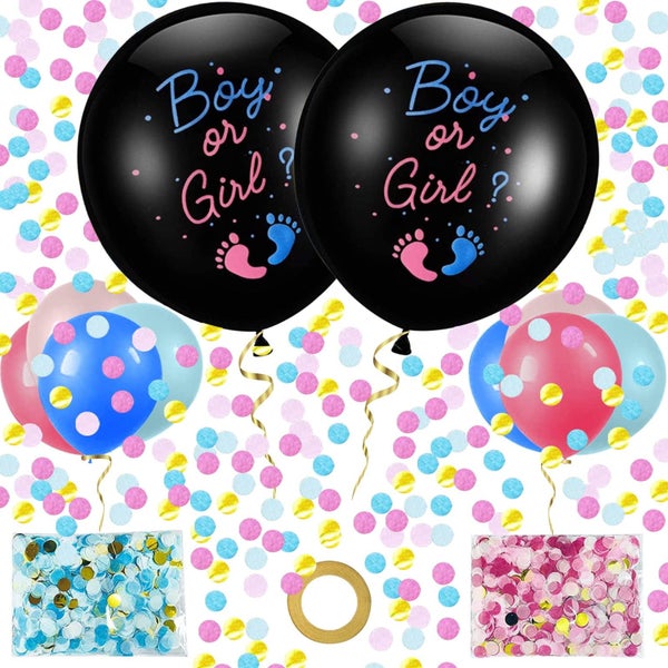 Gender Reveal Balloons, 2pcs 36 inch Large Baby Boy or Girl Balloons with P Carousel 1