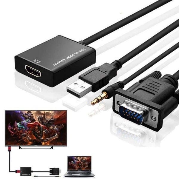 VGA male to HDMI output 1080P HD + audio TV AV video cable converter adapte Carousel 1