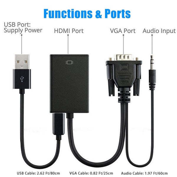 VGA to HDMI Converter Video Audio AV Cable 3.5mm Jack Cable for HDTV Laptop Carousel 4
