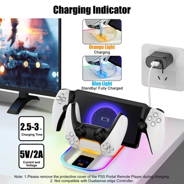 Charging Dock Fit for PlayStation Portal/PS5 Controller, Charger Station wi Carousel 2