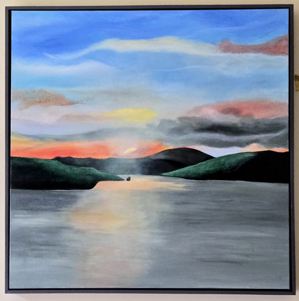 374 Sunset in Shetland 620 mm x 620 mm Oil Painting in Frame Carousel 1