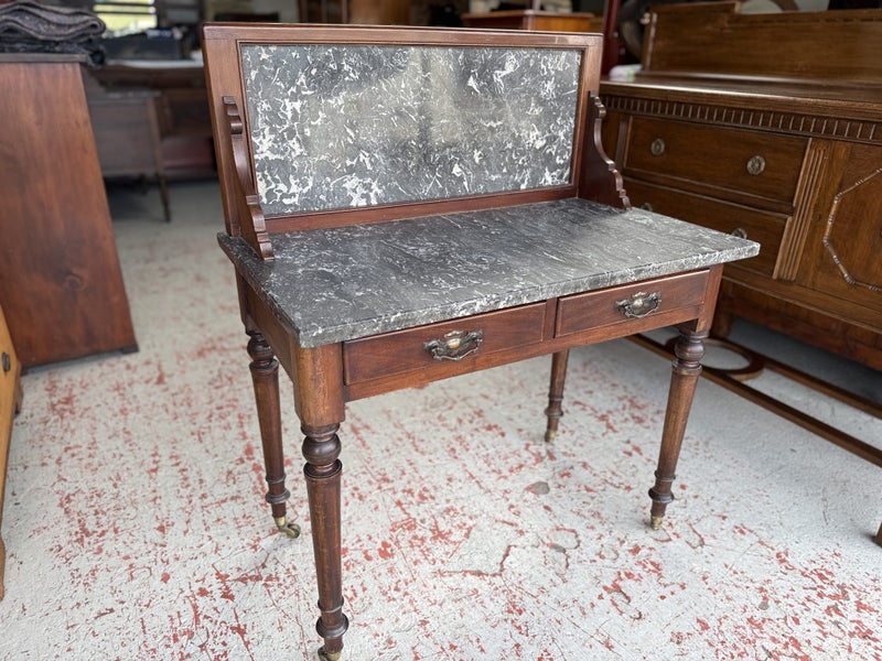 A Quality Antique Solid Mahogany and Marble Wash Stand Carousel 1
