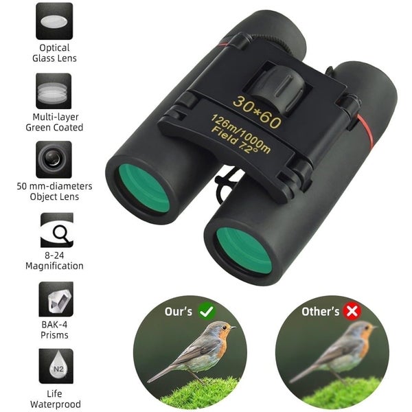 30 x 60 Mm Compact Folding Binoculars with Cloth Bag, Black, 1 Pack Carousel 1
