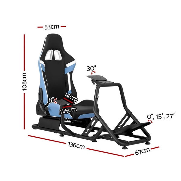 Artiss Racing Simulator Cockpit Steering Wheel Gaming Chair Blue Carousel 2
