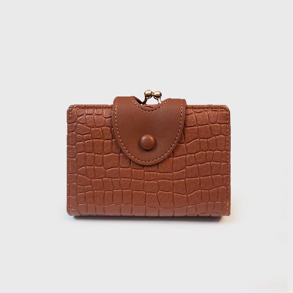 Elosung Brown Elegant Croc Embossed Womens Wallet Short Pu Leather Bifold With R Carousel 1
