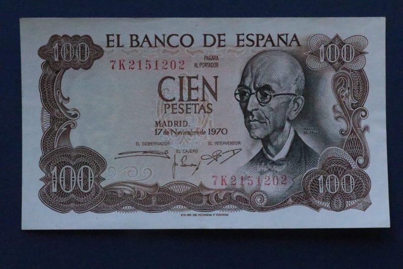Bank of Spain: One hundred Pesetas paper banknote: Excellent condition (1970). Carousel 1