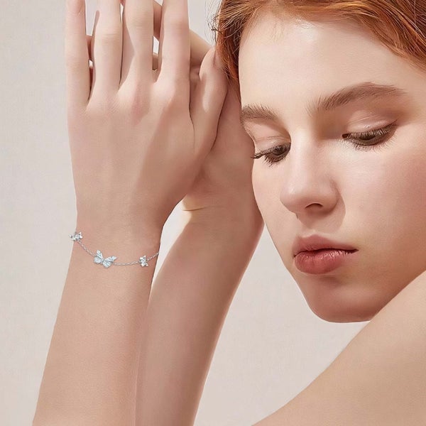 Sterling Silver Butterfly Bracelet Anklet Created Opal Butterfly Jewelry Gi Carousel 9