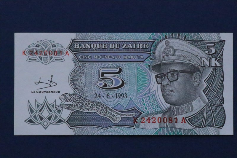 Banque Du Zaire: Five Makuta paper banknote: Exc. condition. Carousel 1