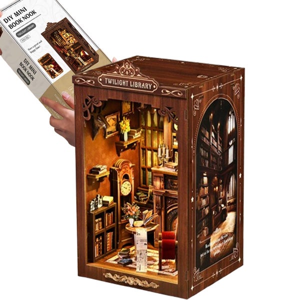 DIY Book Nook decorative Miniature Kit,Wooden Puzzle Craft Bookshelf Decor Carousel 7