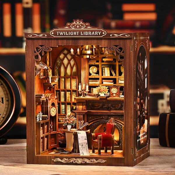 DIY Book Nook decorative Miniature Kit,Wooden Puzzle Craft Bookshelf Decor Carousel 1