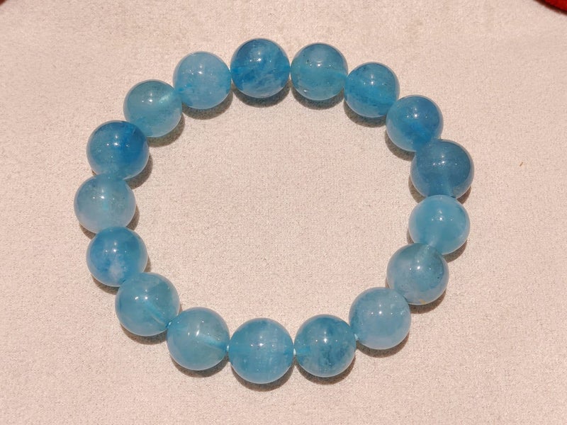 Natural Aquamarine Bracelet – 10mm Smooth Beads – Calm Blue Tone Carousel 1