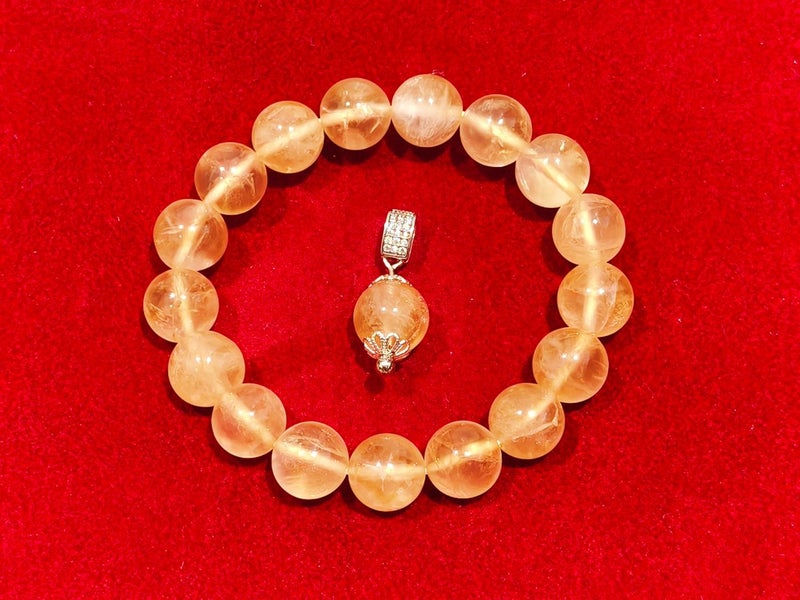 Natural Golden Prehnite Bracelet with Matching Pendant Set - Elegant Warm Tones Carousel 1