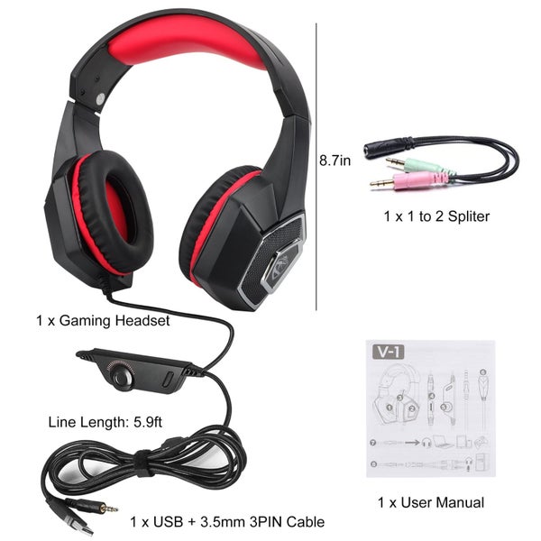 Gaming Headset Fit for PS5, PS4, PC, Xbox, Nintendo Switch, USB + 3.5mm Wir Carousel 8