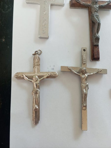 5 Vintage silver religious pendants crosses Carousel 2