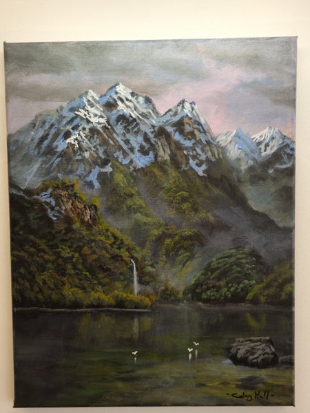 Distant Waterfalls in Fiordland - Caley Hall - Original Painting Carousel 13