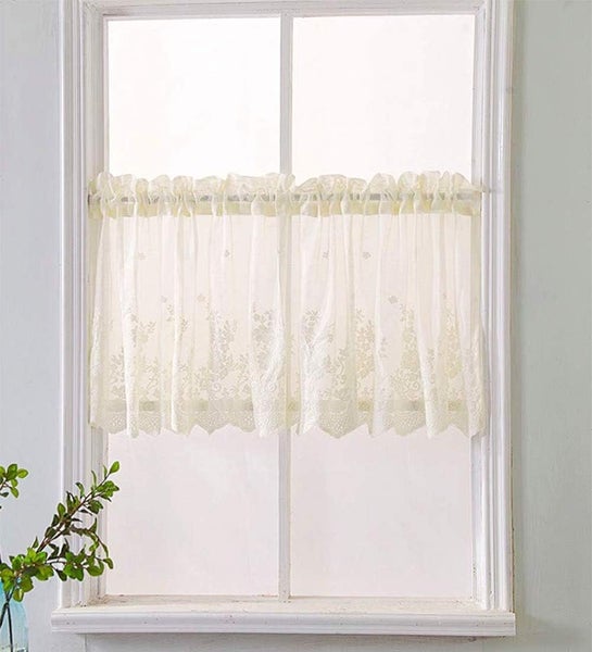 1Pc/ 2pcs Lace Valances for Windows, Lace Floral Embroidered Semi Sheer Cur Carousel 1